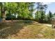 Spacious backyard features a level lawn, mature trees, and a partial privacy fence at 1535 Deerwood Dr, Decatur, GA 30030