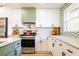 This kitchen offers white cabinetry, modern appliances and a geometric designed backsplash at 3719 Paul St, Douglasville, GA 30135