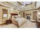 Luxurious main bedroom with a decorative ceiling, stone fireplace, and neutral-colored decor at 2740 Drayton Hall Dr, Buford, GA 30519