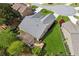 Aerial view of a backyard with a covered patio, pergola, and a well-manicured lawn at 4580 Orchard Ridge Ct, Cumming, GA 30028