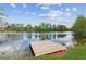 Serene lake view featuring a wooden dock and lush green surroundings, perfect for relaxing at 4580 Orchard Ridge Ct, Cumming, GA 30028
