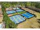 Aerial view of the community's well-maintained tennis and pickleball courts at 602 Redbud Ter, Canton, GA 30115
