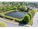 Scenic aerial view of the community pond surrounded by lush greenery at 3835 New Salem Ct, Cumming, GA 30040