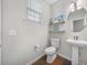 Clean half-bath with a pedestal sink and decorative elements at 3835 New Salem Ct, Cumming, GA 30040