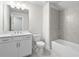 Stylish bathroom with a vanity, tiled walls, and a bathtub-shower combo at 685 Summitt Hill Way, Cumming, GA 30040