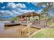 Boat dock with dining table, outdoor seating and boat lift providing an excellent lakeside recreational space at 480 Friar Tuck Cir, Covington, GA 30014