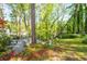 Picturesque backyard featuring a spacious deck, lush landscaping, mature trees, and charming decorative accents at 3727 Cline Se Dr, Smyrna, GA 30082