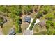 Overhead shot of a home with a pool and driveway, showcasing the property's layout and surroundings at 7801 Windswept Way, Douglasville, GA 30135