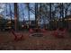 Cozy backyard space with a fire pit, chairs, and overhead string lights, perfect for relaxed outdoor evenings at 8132 Union Hill Rd, Canton, GA 30115