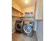 Functional laundry room with modern washer and dryer, plus convenient shelving for storage at 2608 Cascade Cove Dr, Buford, GA 30519