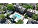 Aerial of the community pool showcases green landscaping, parking, and architecture at 791 Wylie Se St # 102, Atlanta, GA 30312
