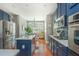 Modern kitchen with stainless steel appliances, blue cabinets, and an island at 2075 Old Georgian Nw Ter, Atlanta, GA 30318