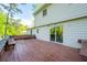 Large wooden deck featuring sliding glass door access to the home, enhanced by outdoor seating at 4166 Rue Saint Michel, Stone Mountain, GA 30083