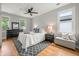 Cozy bedroom with queen bed, gray accent rug, dresser, and bench at 106 Hogue St, Atlanta, GA 30312