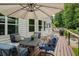 Outdoor deck with seating and dining areas perfect for entertaining with beautiful backyard views at 6765 Creek View Ln, Cumming, GA 30041