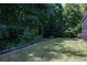 A spacious backyard featuring a well-maintained lawn and privacy provided by lush, mature trees at 6765 Creek View Ln, Cumming, GA 30041