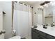 Well-maintained bathroom with a vanity sink, shower-tub combo, and great lighting at 6765 Creek View Ln, Cumming, GA 30041