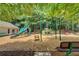 Community playground nestled amongst mature trees, featuring play equipment for enjoyment and recreation at 10355 Oxford Mill Cir, Johns Creek, GA 30022