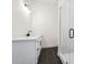 Modern bathroom with tile floors, glass shower and white vanity at 3990 Clifton Hill Court #9, Cumming, GA 30040