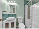 Updated bath with glass enclosed shower, mosaic tile backsplash, and vanity sink at 3634 Lost Oak Dr, Buford, GA 30519