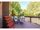 Inviting outdoor deck with dining set and view of the surrounding greenery at 50 S Underwood Dr, Covington, GA 30016