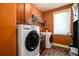 Functional laundry room with washer, dryer, storage cabinets, and a window for natural light at 50 S Underwood Dr, Covington, GA 30016