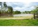 Beautiful backyard with a green lawn and views of the pond and other neighborhood homes at 2155 Old Dallas Rd, Marietta, GA 30064
