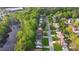Overhead shot showing a community with lakeside homes and tree-lined streets at 290 Magnolia Walk Ln, Atlanta, GA 30349