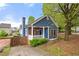 Charming blue cottage with a welcoming front porch and white railing at 650 Ira Sw St, Atlanta, GA 30312