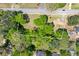 Aerial shot showcasing the property's layout, including the home, land, and surrounding trees at 645 Camp Perrin Rd, Lawrenceville, GA 30043