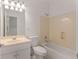 Clean bathroom featuring a vanity with sink, toilet, and a bathtub with shower at 6050 Providence Ln, Cumming, GA 30040