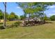 Beautiful front yard features landscaping, green grass, trees, and a view of the home at 7001 Palomino Trl, Winston, GA 30187