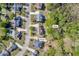 Detailed aerial view showing the layout of the home and labeled storage shed at 3311 Lost Meadows Ln, Buford, GA 30519
