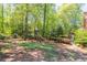 Backyard play area with wooden swing set and storage shed at 860 Cramac Dr, Lawrenceville, GA 30046