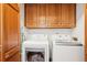 Functional laundry room features a side-by-side washer and dryer and upper cabinets at 2972 Nw Stilesboro Nw Rd, Kennesaw, GA 30152