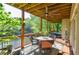 A lovely back porch featuring a ceiling fan and wicker outdoor furniture overlooking a beautiful lake at 4730 W Forest Peak, Marietta, GA 30066