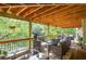 Spacious covered deck with ample seating offers stunning views of the lush greenery and tranquil lake at 4730 W Forest Peak, Marietta, GA 30066