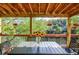 Covered deck boasts wood ceiling, iron railing, and beautiful lake views, perfect for outdoor dining at 4730 W Forest Peak, Marietta, GA 30066