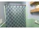 Shower featuring unique patterned shower curtain and sleek shower head at 98 Almon Church Rd, Covington, GA 30014