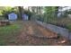 Fenced backyard with small sheds and established garden area at 2685 Buena Vista Ave, Doraville, GA 30340