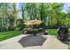Landscaped backyard with a patio, table and umbrella with a well maintained lawn at 2920 Dara Dr, Marietta, GA 30066