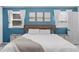 Bright main bedroom with blue accent wall, white bedding, and plenty of natural light at 2920 Dara Dr, Marietta, GA 30066