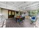 Relaxing screened-in porch features a ceiling fan, outdoor TV, a dining table, and comfortable seating to enjoy the view at 2920 Dara Dr, Marietta, GA 30066