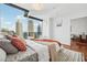 Inviting main bedroom with modern decor, large windows with city views, and hardwood floors at 1080 Peachtree Ne St # 2416, Atlanta, GA 30309