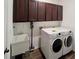 Functional laundry room with modern washer, dryer, sink, and cabinets for convenient storage at 5515 Allegre Pl, Cumming, GA 30028