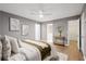 Bright bedroom featuring a ceiling fan, warm-toned walls, and walk-in closet at 2724 Bomar Rd, Douglasville, GA 30135