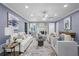 Bright and spacious living room featuring recessed lighting, a ceiling fan, fireplace, and neutral decor for versatile styling at 2724 Bomar Rd, Douglasville, GA 30135