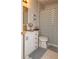 Nicely decorated bathroom with chevron shower curtain, toilet and vanity at 2295 Piedmont Ridge Ct, Marietta, GA 30062