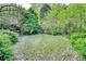 The backyard featuring an expansive grassy area surrounded by mature trees and shrubbery at 1660 Weems Rd, Locust Grove, GA 30248