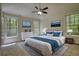 Cozy bedroom features two windows, carpet, ceiling fan and neutral paint at 1660 Weems Rd, Locust Grove, GA 30248